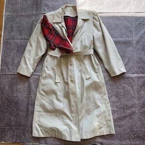 Women's Vintage 70's Degrees Ivory White Flannel Lined Trench Coat Jacket Sz L